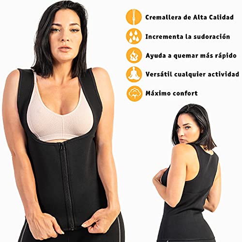 WABISABI DREAMS Chaleco Sauna 100% Neopreno, Faja Adelgazante Mujer, Compresion Reductora para Conseguir una Sudoración efectiva para Deporte Fitness Negro (XL)