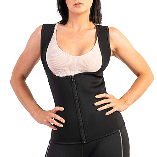 WABISABI DREAMS Chaleco Sauna 100% Neopreno, Faja Adelgazante Mujer, Compresion Reductora para Conseguir una Sudoración efectiva para Deporte Fitness Negro (XL)