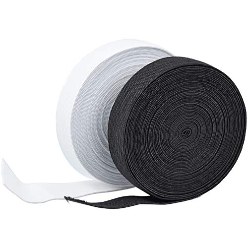 Wandefol 2pcs Banda Elástica Costura, Correa Elástica para Coser, Cinta de Goma de Costura 5M, Cinta Elástica para Ropa Manualidad Coser Bricolaje 2 Rollos Blanco Negro Extra Elasticidad