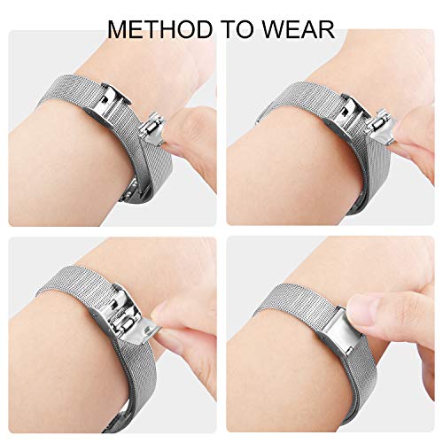 Wanme Metal Correa Compatible para Xiaomi Mi Band 4 Correa Xiaomi Mi Band 3 Correa, Pulsera de Repuesto de Acero Inoxidable Hebilla de Metal para Xiaomi Mi Smart Band 4 (Plata)