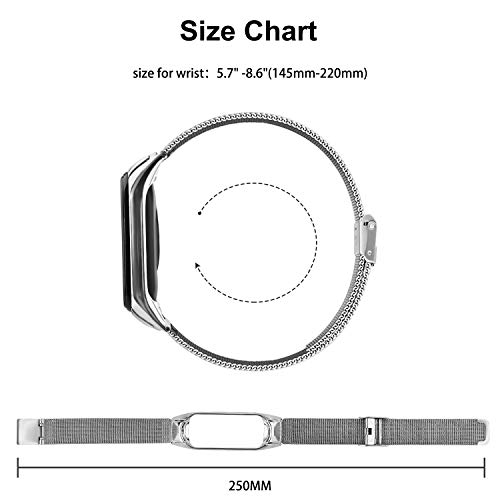 Wanme Metal Correa Compatible para Xiaomi Mi Band 4 Correa Xiaomi Mi Band 3 Correa, Pulsera de Repuesto de Acero Inoxidable Hebilla de Metal para Xiaomi Mi Smart Band 4 (Plata)