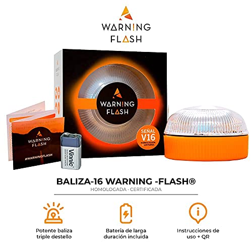 WARNING FLASH - Luz V16 Homologada DGT - Luz Emergencia autónoma [Visible 1KM] + Función Linterna