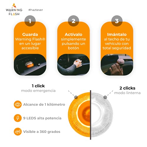 WARNING FLASH - Luz V16 Homologada DGT - Luz Emergencia autónoma [Visible 1KM] + Función Linterna