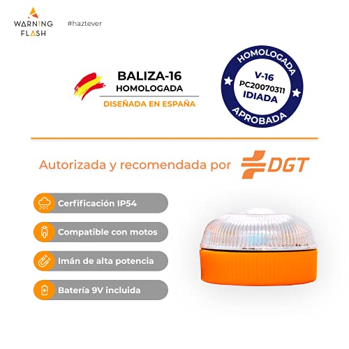 WARNING FLASH - Luz V16 Homologada DGT - Luz Emergencia autónoma [Visible 1KM] + Función Linterna