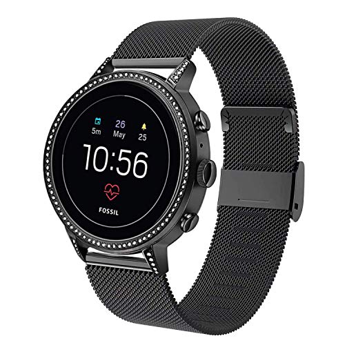 WATORY Compatible con Daniel Wellington y Fossil Gen 4 Q Venture HR de 36 mm, malla de acero inoxidable, correa de repuesto para Garmin Vivoactive 4S 40 mm, color negro