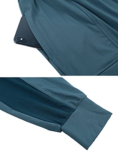 Wayleb Pantalones Deportivos Mujer Verano Secado Rápido Pantalón Chándal con Bolsillos Pantalon Largos Deporte Costura Malla Cintura Elástica Yoga Fitness Jogger,Azul eléctrico,XL