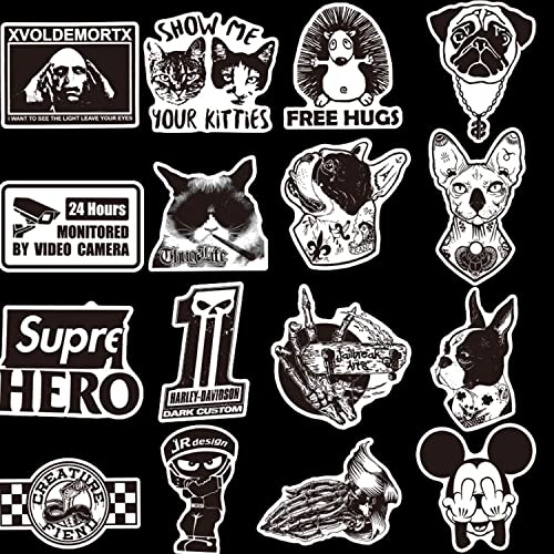 WayOuter Pegatinas de Calavera Retro góticas Blancas y Negras 100pcs Calcomanías de Vinilo para Pegatinas de Ordenador portátil, Motocicleta, Bicicleta, monopatín, Equipaje