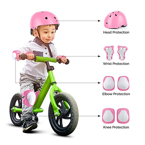 Waysroma Protecciones Patines Niños Conjunto Infantil con Casco Rodilleras y Coderas Ajustables para Bicicleta Skate Patines 4 Ruedas (Rosa)