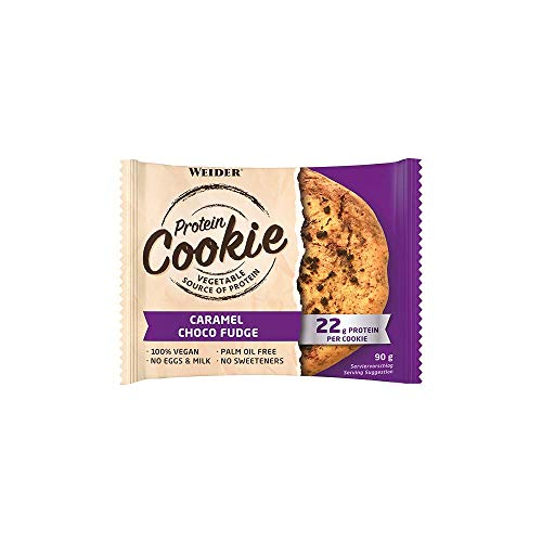 Weider- Protein Cookies- 12 x 90 g. Galleta de proteínas 100% vegana. Caramel Choco Fudge