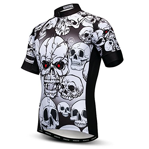 Weimostar Camiseta de Manga Corta de Ciclismo para Hombre Camiseta de Ciclismo Camisa de Ciclismo Transpirable para Bicicleta Cráneo Blanco L