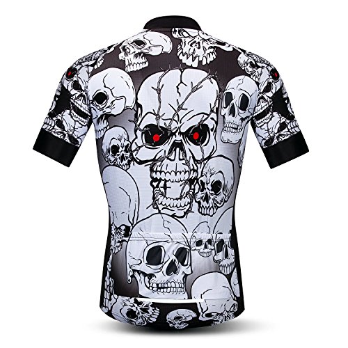 Weimostar Camiseta de Manga Corta de Ciclismo para Hombre Camiseta de Ciclismo Camisa de Ciclismo Transpirable para Bicicleta Cráneo Blanco L