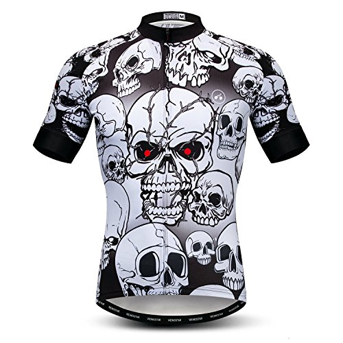 Weimostar Camiseta de Manga Corta de Ciclismo para Hombre Camiseta de Ciclismo Camisa de Ciclismo Transpirable para Bicicleta Cráneo Blanco L