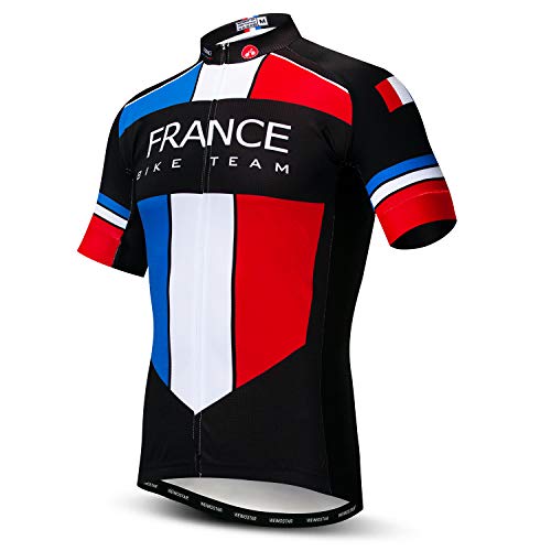 Weimostar Camisetas de Ciclismo para Hombre Camisetas de Ciclismo Manga Corta Cremallera Completa Ropa de Bicicleta Francia Multi XXL