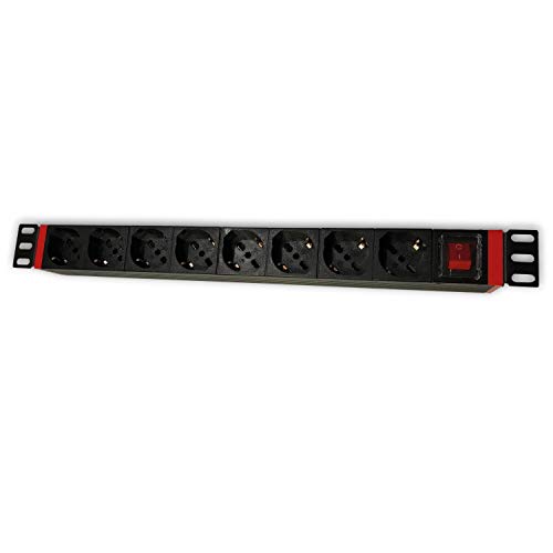 Welly Enjoy wy40051 REGLETA eléctrica para Rack de 19 " con 8 enchufes ITA 10/A y Schuko, clavija Schuko 16 A, Cable de 2 m, interruptor on/Off, Negro