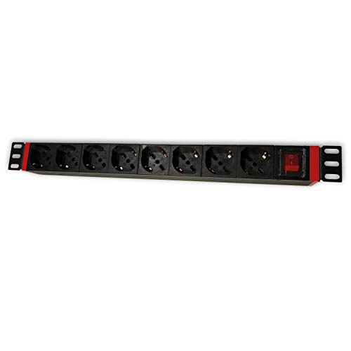 Welly Enjoy wy40051 REGLETA eléctrica para Rack de 19 " con 8 enchufes ITA 10/A y Schuko, clavija Schuko 16 A, Cable de 2 m, interruptor on/Off, Negro