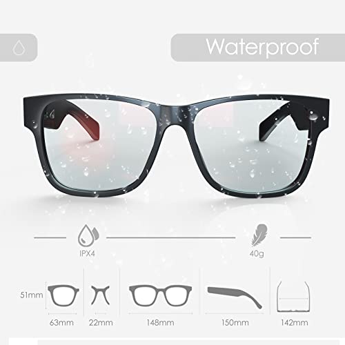 Weofly Gafas de Sol Deportivas Impermeable con UV400 Cristales Polarizados, Gafas de Sol Auriculares Inalámbricas con Inteligentes Bluetooth, Gafas de Conducción Ósea con Micrófono para Android IOS