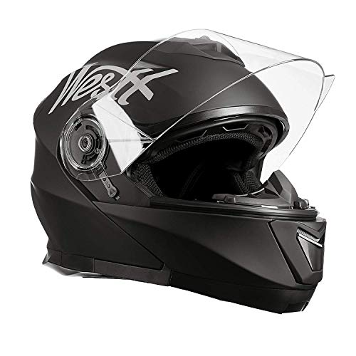 Westt - Casco Moto Modular Integral con Doble Visera Torque X, para Motocicleta Scooter, Certificado ECE, Color Negro, Talla M (57-58cm)