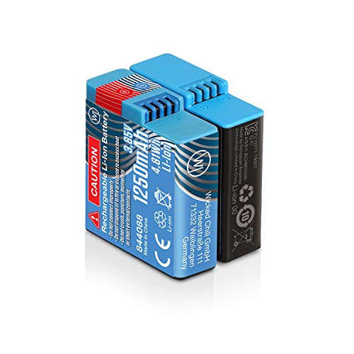 Wicked Chili 3X Batería Compatible con GoPro Hero8 Black, Hero7 Black, Hero6 Black, Hero5 Black, Hero2018 - Repuesto de batería Original GoPro AABAT-001 (1250mAh) Pack con Tres Unidades