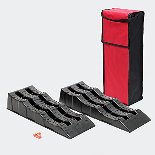 WilTec Set Dos cuñas niveladoras para Caravana, Bolsa, Nivel, 40/70/100mm, hasta 5T/Eje, calzos niveladores