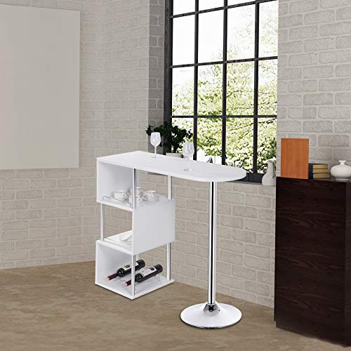 WOLTU Mesa de Bar Mesa de Bistro Mesa de Comedor con Tres Rejillas Estructuras para Vino, Metal, MDF 113x40x105cm(BxTxH) Blanco BT22ws