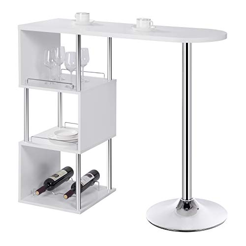 WOLTU Mesa de Bar Mesa de Bistro Mesa de Comedor con Tres Rejillas Estructuras para Vino, Metal, MDF 113x40x105cm(BxTxH) Blanco BT22ws