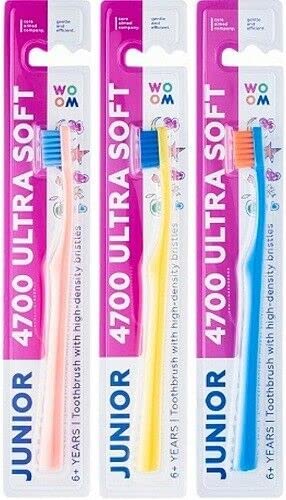 WOOM 4700 Junior - Cepillo de dientes ultrasuave para niños a partir de 6 años (3 unidades)
