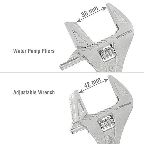 WORKPRO 8 pulgadas / 200 mm Llave Inglesa y Llave de tubo 2 en 1 Cr-V, Ajustable de Apertura Extra Ancha de 42 mm