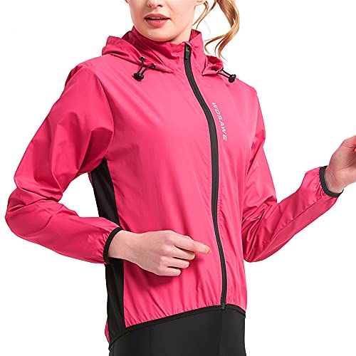 WOSAWE Cortavientos con Capucha para Montar para Mujer Jersey de Ciclismo Ligero Resistente al Viento Impermeable Deportes de Carreras Secado rápido(Rojo M)