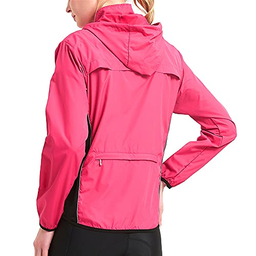 WOSAWE Cortavientos con Capucha para Montar para Mujer Jersey de Ciclismo Ligero Resistente al Viento Impermeable Deportes de Carreras Secado rápido(Rojo M)