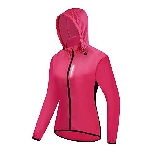 WOSAWE Cortavientos con Capucha para Montar para Mujer Jersey de Ciclismo Ligero Resistente al Viento Impermeable Deportes de Carreras Secado rápido(Rojo M)