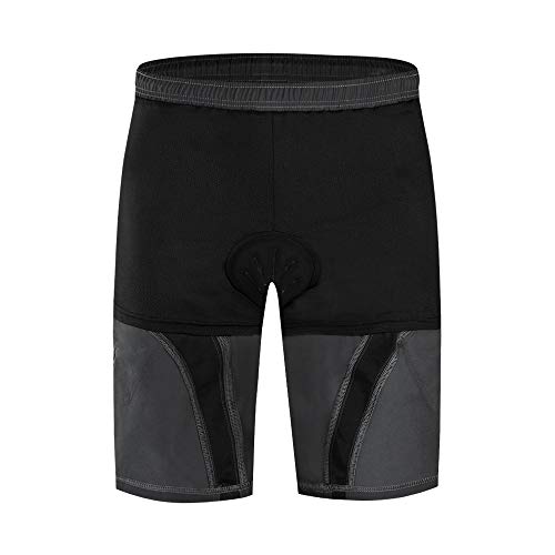 WOSAWE Pantalones cortos de ciclismo para hombre, 2 en 1, sueltos, holgados, para bicicleta de montaña, transpirables, impermeables, 1/2, con acolchado de gel 3D, color negro, XXL)