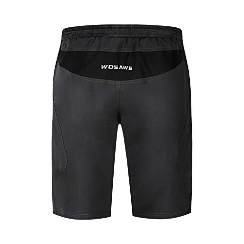 WOSAWE Pantalones cortos de ciclismo para hombre, 2 en 1, sueltos, holgados, para bicicleta de montaña, transpirables, impermeables, 1/2, con acolchado de gel 3D, color negro, XXL)