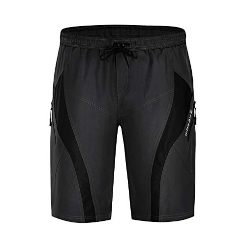 WOSAWE Pantalones cortos de ciclismo para hombre, 2 en 1, sueltos, holgados, para bicicleta de montaña, transpirables, impermeables, 1/2, con acolchado de gel 3D, color negro, XXL)