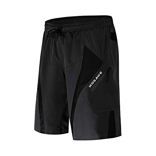 WOSAWE Pantalones cortos de ciclismo para hombre, 2 en 1, sueltos, holgados, para bicicleta de montaña, transpirables, impermeables, 1/2, con acolchado de gel 3D, color negro, XXL)