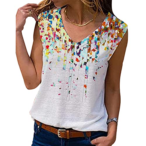 WXDSNH Chaleco De Mujer Blusas Sin Mangas De Verano Tops Con Estampado Floral Camiseta Con Cuello En V Camiseta Holgada Informal Para Mujer Camiseta Sin Mangas Para Mujer Blusa