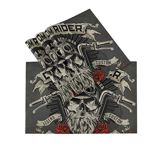 XiangHeFu Mantel Individual Resistente al Calor Mantel Individual Fácil de Limpiar 12x18inx6 Antideslizante Biker Skull Rider Poliéster