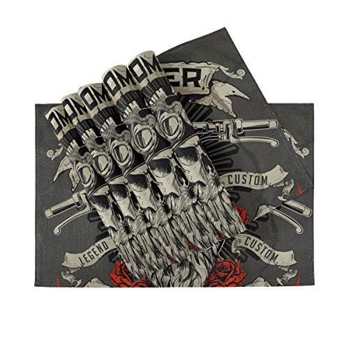 XiangHeFu Mantel Individual Resistente al Calor Mantel Individual Fácil de Limpiar 12x18inx6 Antideslizante Biker Skull Rider Poliéster