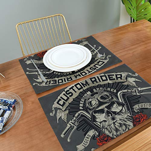 XiangHeFu Mantel Individual Resistente al Calor Mantel Individual Fácil de Limpiar 12x18inx6 Antideslizante Biker Skull Rider Poliéster