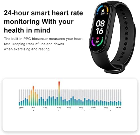 Xiaomi Mi Band 6, Smart Band 6 Versión Global Pulsera de Actividad, Detección de Oxígeno en Sangre, Monitor de Frecuencia Cardíaca, Monitor de Sueño, Pantalla a Color AMOLED de 1,56", 5 ATM