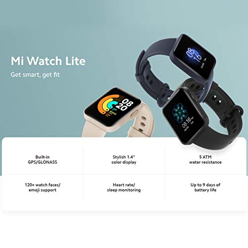 Xiaomi Mi Watch Lite, Reloj Inteligente Xiaomi de Fitness Smartwatch con Pantalla a Color de 1,4 Pulgadas, GPS, Monitorización del Ritmo Cardíaco y del Sueño, hasta 9 Días de Duración de la Batería