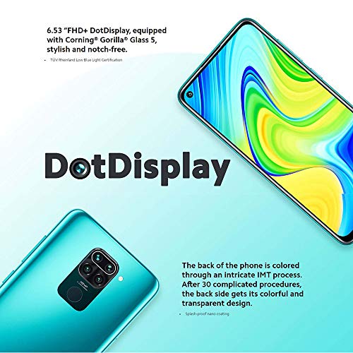 Xiaomi Redmi Note 9 - Smartphone de 6.53” FHD (DotDisplay, 3 GB RAM, 64 GB ROM, cámara Quad 48 MP, Hotshot 3.5 mm, Headphone Jack, batería de 5020 mAh) Forest Green [International Version]