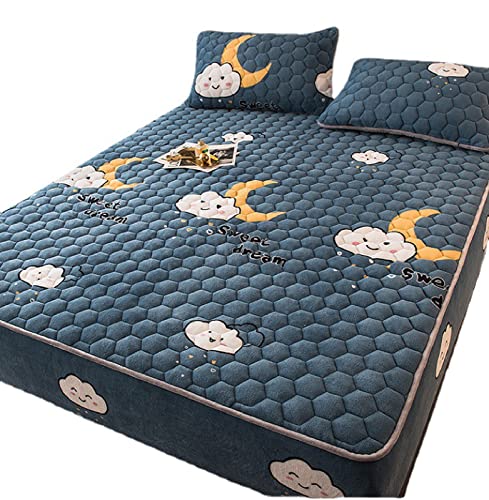 XLMHZP Funda de colchón de Terciopelo Sábana de Cama Ajustada Acolchada Gruesa de Invierno Ropa de Cama de Moda Antideslizante Sábanas Queen King,Jade Rosa,1.5 * 2.0