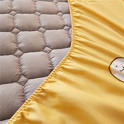 XLMHZP Sábanas Gruesas Funda de colchón Sábana Ajustable Acolchada Transpirable Ropa de Cama Protección Acolchada Cama King Queen,Amarillo Zanahoria L,Sábana Acolchada de 1,5 * 2,0 m