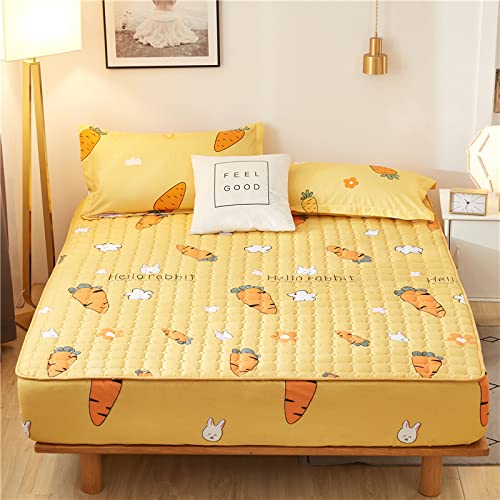 XLMHZP Sábanas Gruesas Funda de colchón Sábana Ajustable Acolchada Transpirable Ropa de Cama Protección Acolchada Cama King Queen,Amarillo Zanahoria L,Sábana Acolchada de 1,5 * 2,0 m