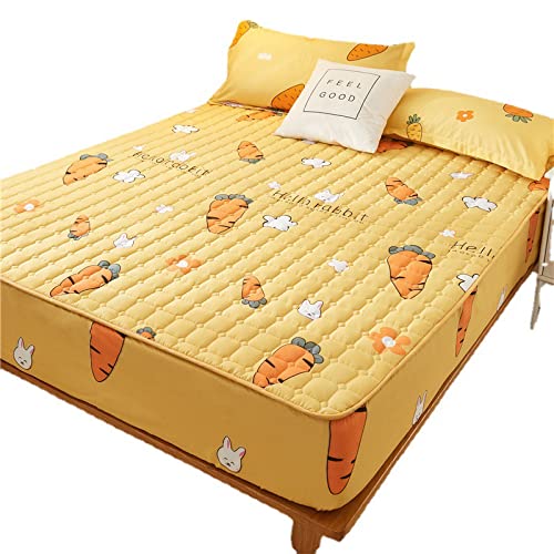 XLMHZP Sábanas Gruesas Funda de colchón Sábana Ajustable Acolchada Transpirable Ropa de Cama Protección Acolchada Cama King Queen,Amarillo Zanahoria L,Sábana Acolchada de 1,5 * 2,0 m