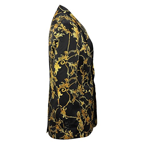 Xposed Hombres Negro Oro Floral Brocado Estampado De Flores Entallado Chaqueta De Traje Casual Chaqueta De Diseñador Italiano Chaqueta, Negro, 60