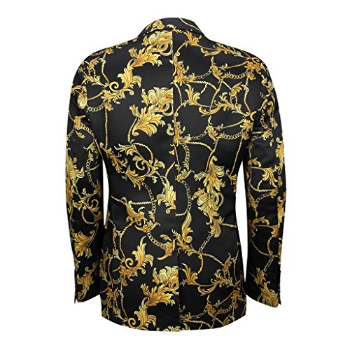 Xposed Hombres Negro Oro Floral Brocado Estampado De Flores Entallado Chaqueta De Traje Casual Chaqueta De Diseñador Italiano Chaqueta, Negro, 60