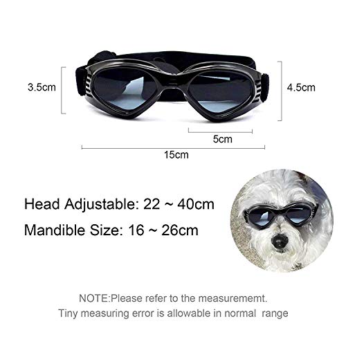XUNKE Gafas de Sol para Perros, Perro Gafas para Perros pequeños y medianos Impermeable Plegable Protector Ocular Protección UV Antivaho (Black)