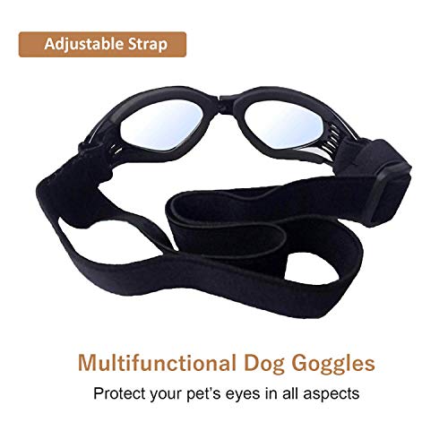 XUNKE Gafas de Sol para Perros, Perro Gafas para Perros pequeños y medianos Impermeable Plegable Protector Ocular Protección UV Antivaho (Black)