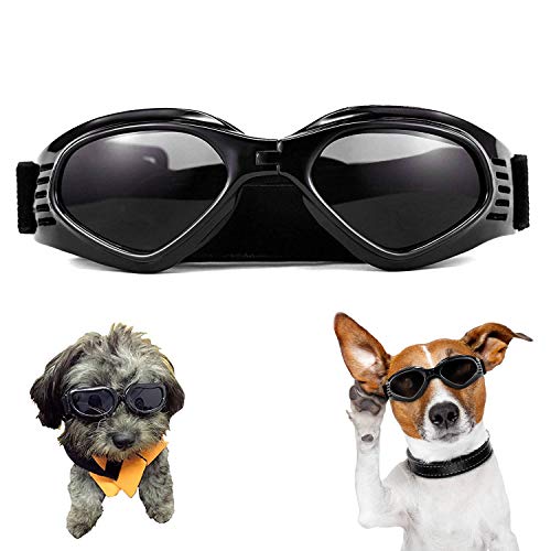 XUNKE Gafas de Sol para Perros, Perro Gafas para Perros pequeños y medianos Impermeable Plegable Protector Ocular Protección UV Antivaho (Black)